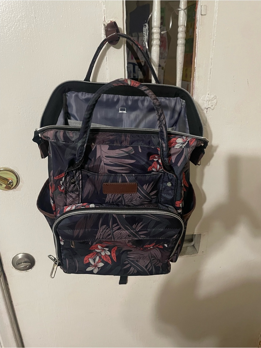 Navy Floral Travel Backpack Tote for Men